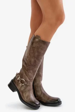 Damskie Zazoo 70141 Skórzane Kozaki Damskie Przed Kolano Brązowe