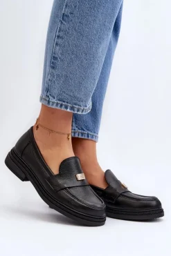 Clearance Zazoo 20165 Skórzane Mokasyny Damskie Czarne Czarny