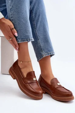 Damskie Zazoo 20165 Skórzane Mokasyny Damskie Brązowe