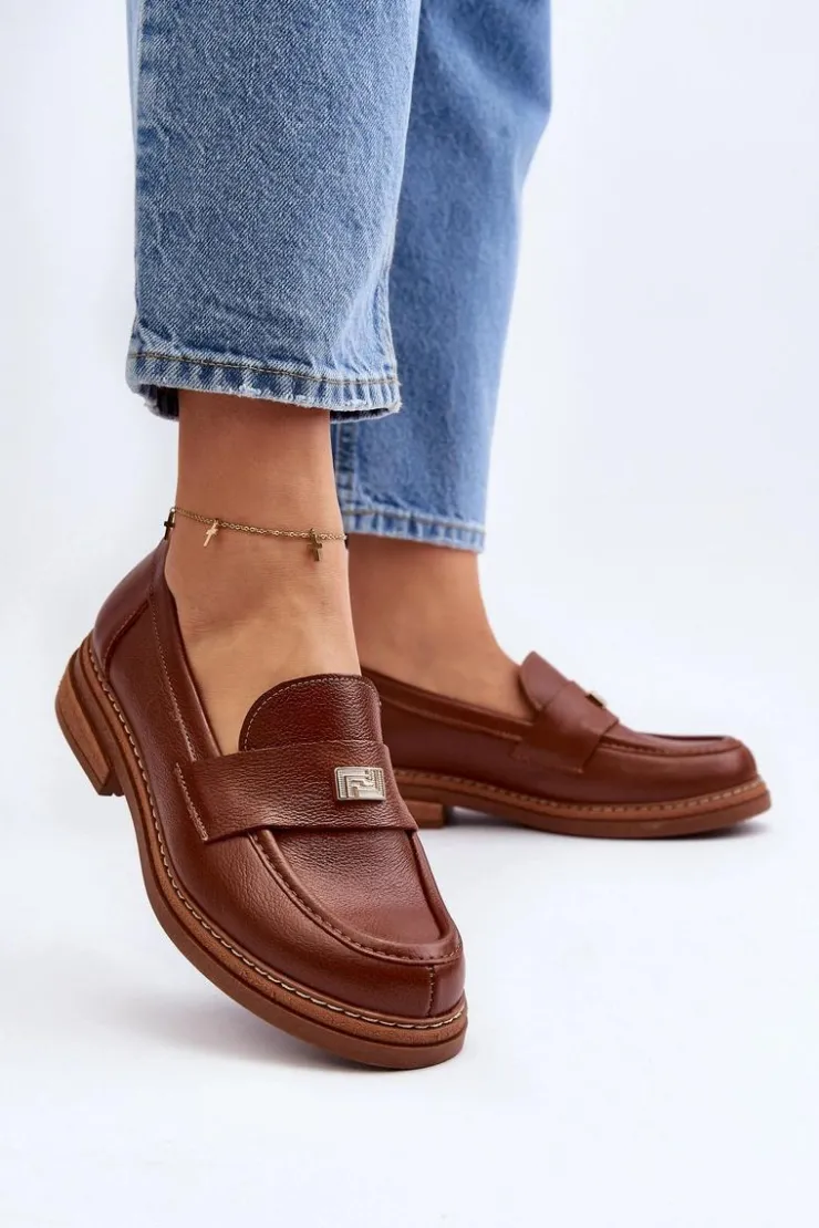 Damskie Zazoo 20165 Skórzane Mokasyny Damskie Brązowe