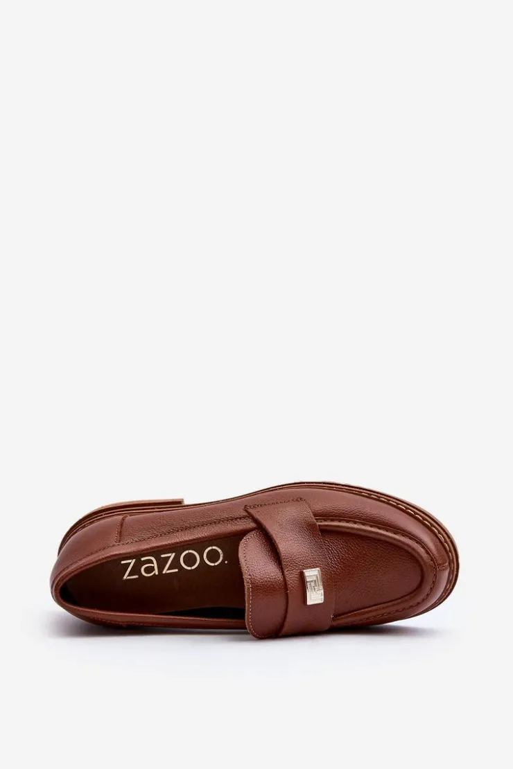 Damskie Zazoo 20165 Skórzane Mokasyny Damskie Brązowe