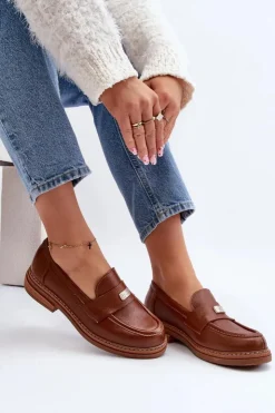 Damskie Zazoo 20165 Skórzane Mokasyny Damskie Brązowe