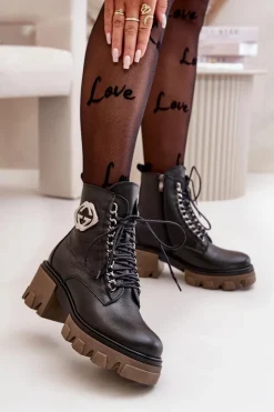 Damskie Boto Zazoo 60376 Skórzane Ocieplane Botki Na Suwak Czarne