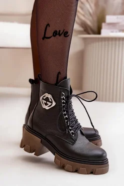 Damskie Boto Zazoo 60376 Skórzane Ocieplane Botki Na Suwak Czarne