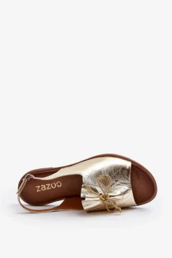 Zazoo Sandały Płaskie*2898 Skórzane Płaskie Sandały Złote Złoty