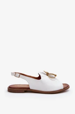 Damskie Zazoo 2898 Skórzane Płaskie Sandały Białe