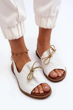 Damskie Zazoo 2898 Skórzane Płaskie Sandały Białe