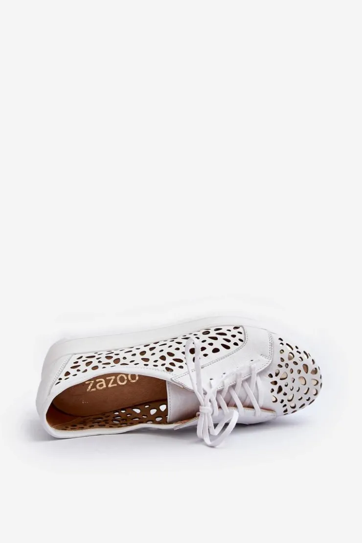 Discount Zazoo 2821 Skórzane Półbuty Damskie Ażurowe Jasnoszare Szary