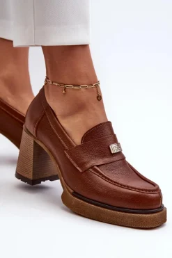 Zazoo Półbuty Skórzane*20169 Skórzane Półbuty Na Obcasie Brązowe
