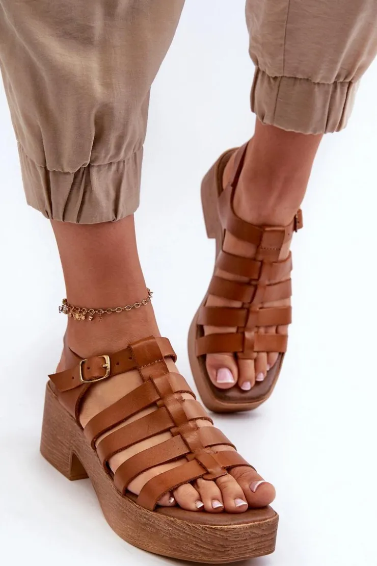 Damskie Zazoo 40410 Skórzane Sandały Damskie Brązowe