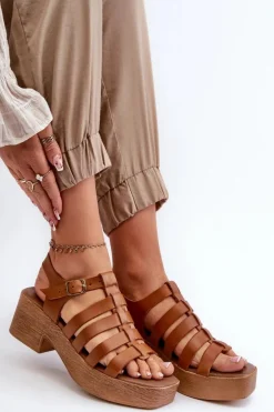 Damskie Zazoo 40410 Skórzane Sandały Damskie Brązowe