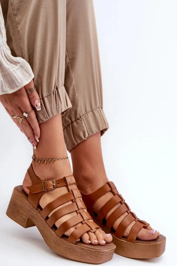 Damskie Zazoo 40410 Skórzane Sandały Damskie Brązowe