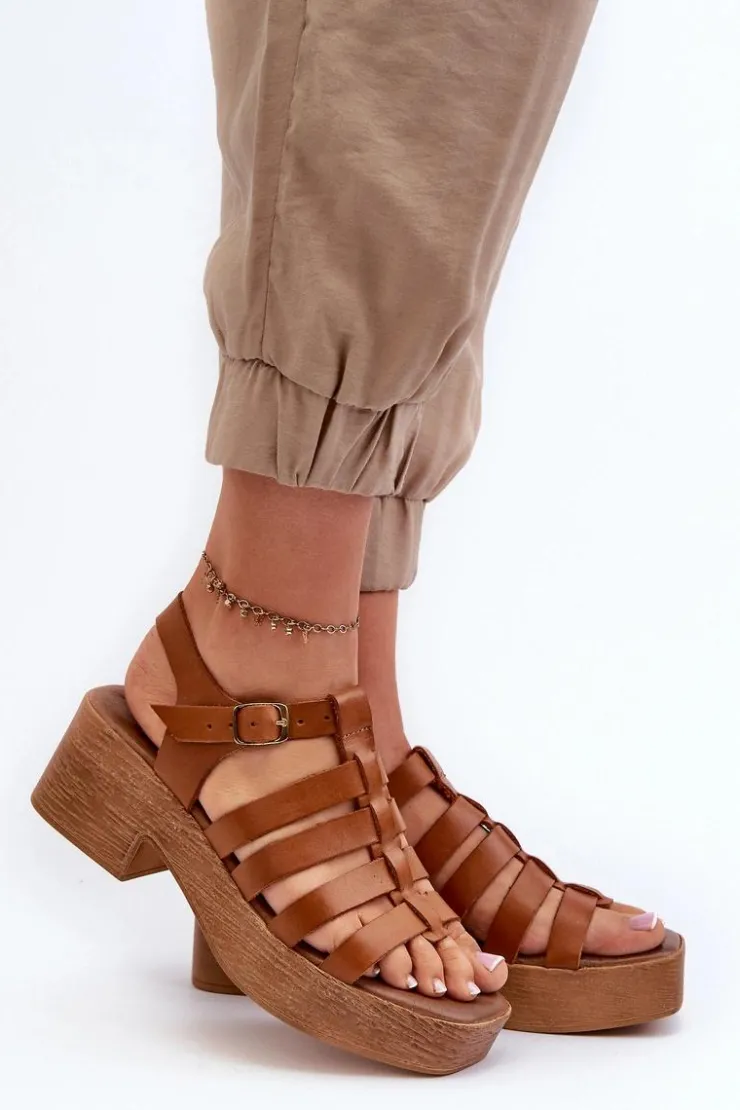 Damskie Zazoo 40410 Skórzane Sandały Damskie Brązowe