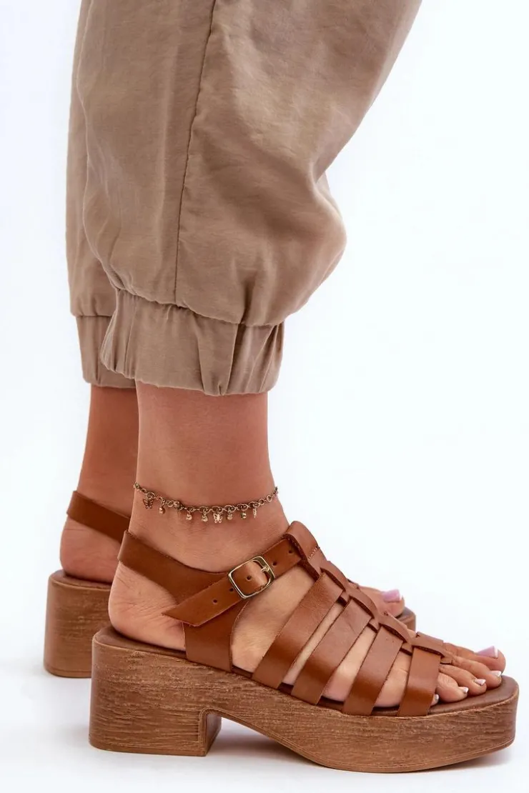 Damskie Zazoo 40410 Skórzane Sandały Damskie Brązowe