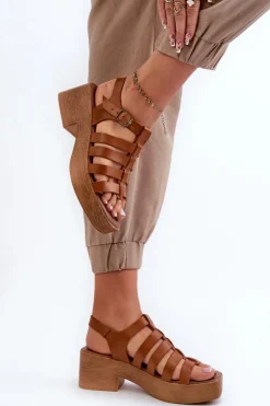 Damskie Zazoo 40410 Skórzane Sandały Damskie Brązowe