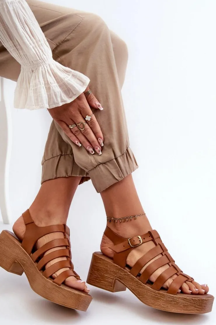 Damskie Zazoo 40410 Skórzane Sandały Damskie Brązowe