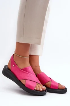 Damskie Zazoo 40392 Skórzane Sandały Damskie Fuksja