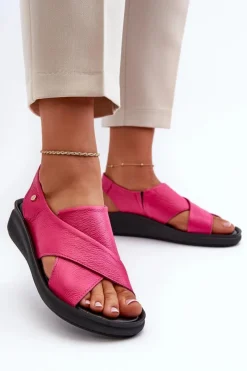 Damskie Zazoo 40392 Skórzane Sandały Damskie Fuksja