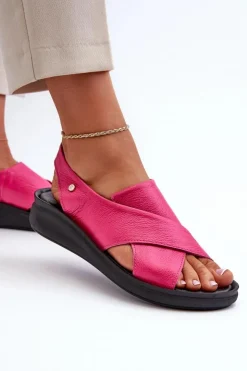 Damskie Zazoo 40392 Skórzane Sandały Damskie Fuksja