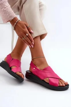 Damskie Zazoo 40392 Skórzane Sandały Damskie Fuksja