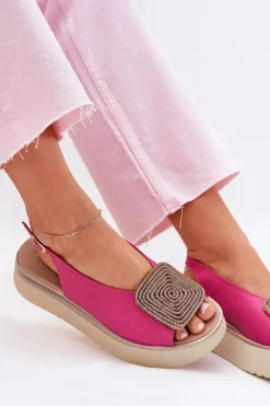 Outlet Zazoo 1786 Skórzane Sandały Damskie Na Platformie Z Ozdobą Fuksja