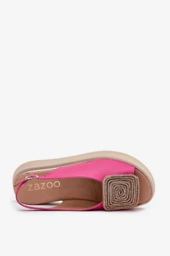 Outlet Zazoo 1786 Skórzane Sandały Damskie Na Platformie Z Ozdobą Fuksja