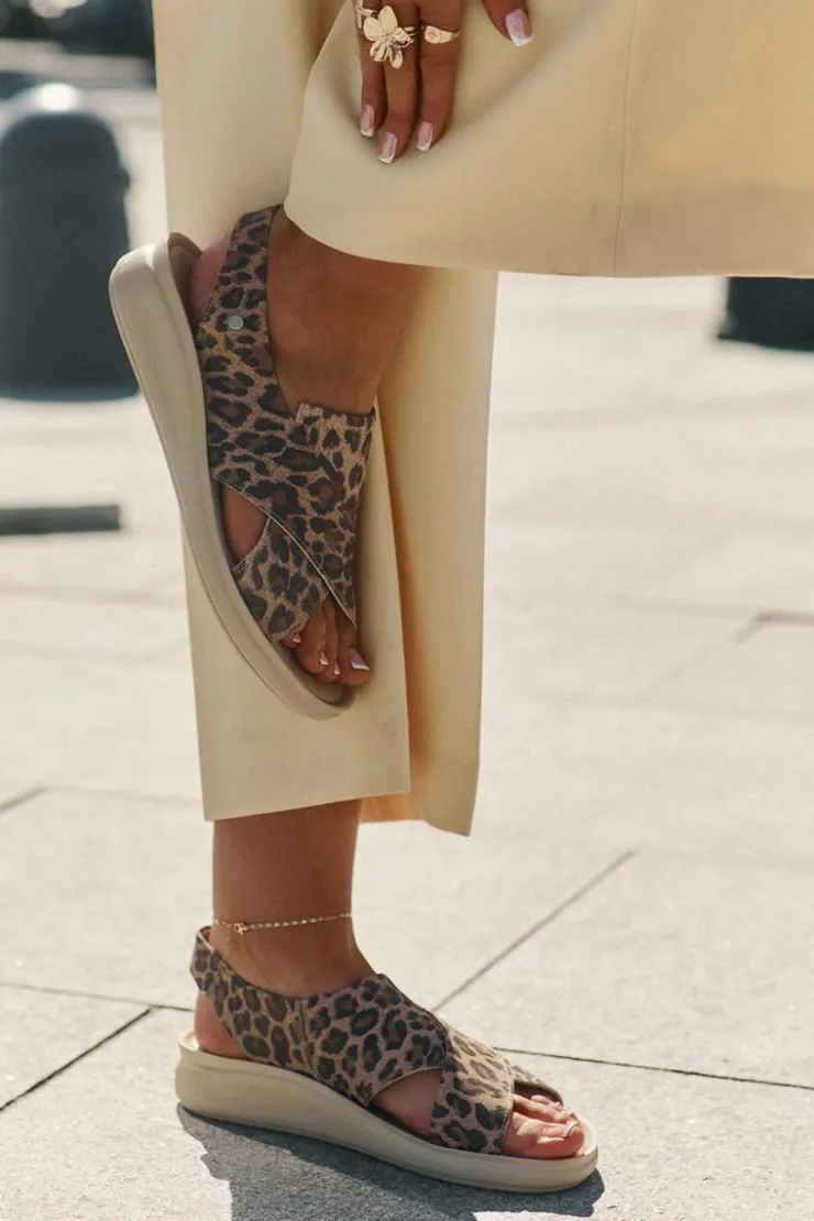 Zazoo Sandały Na Obcasie|Sandały Na Koturnie*40392 Skórzane Sandały Damskie Panterka Brązowe Brązowy