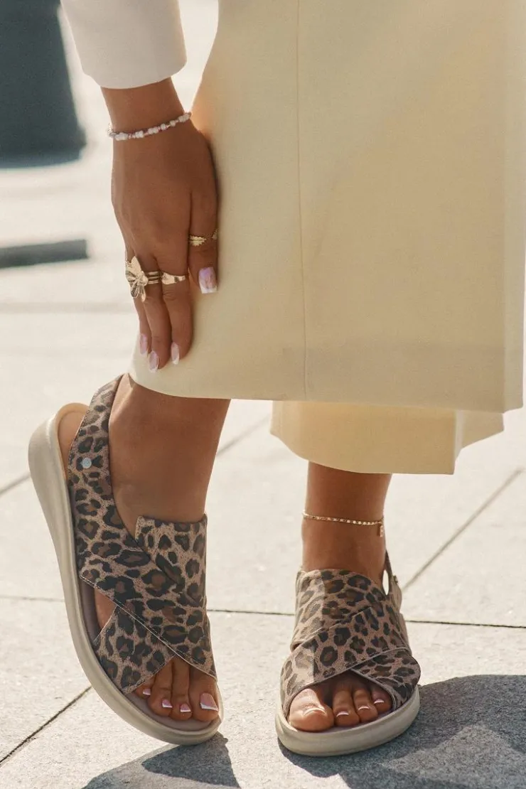 Zazoo Sandały Na Obcasie|Sandały Na Koturnie*40392 Skórzane Sandały Damskie Panterka Brązowe Brązowy