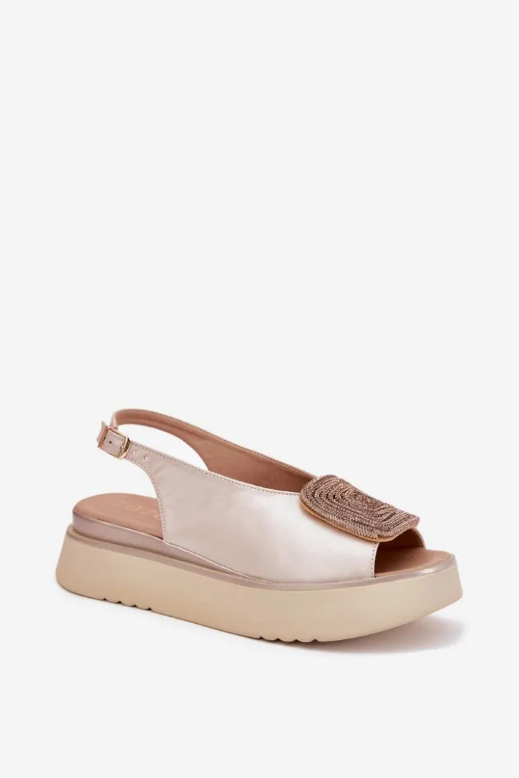 Damskie Zazoo 1786 Skórzane Sandały Damskie Na Platformie Z Ozdobą Perłowy Beż