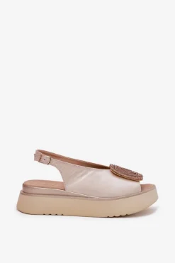 Damskie Zazoo 1786 Skórzane Sandały Damskie Na Platformie Z Ozdobą Perłowy Beż