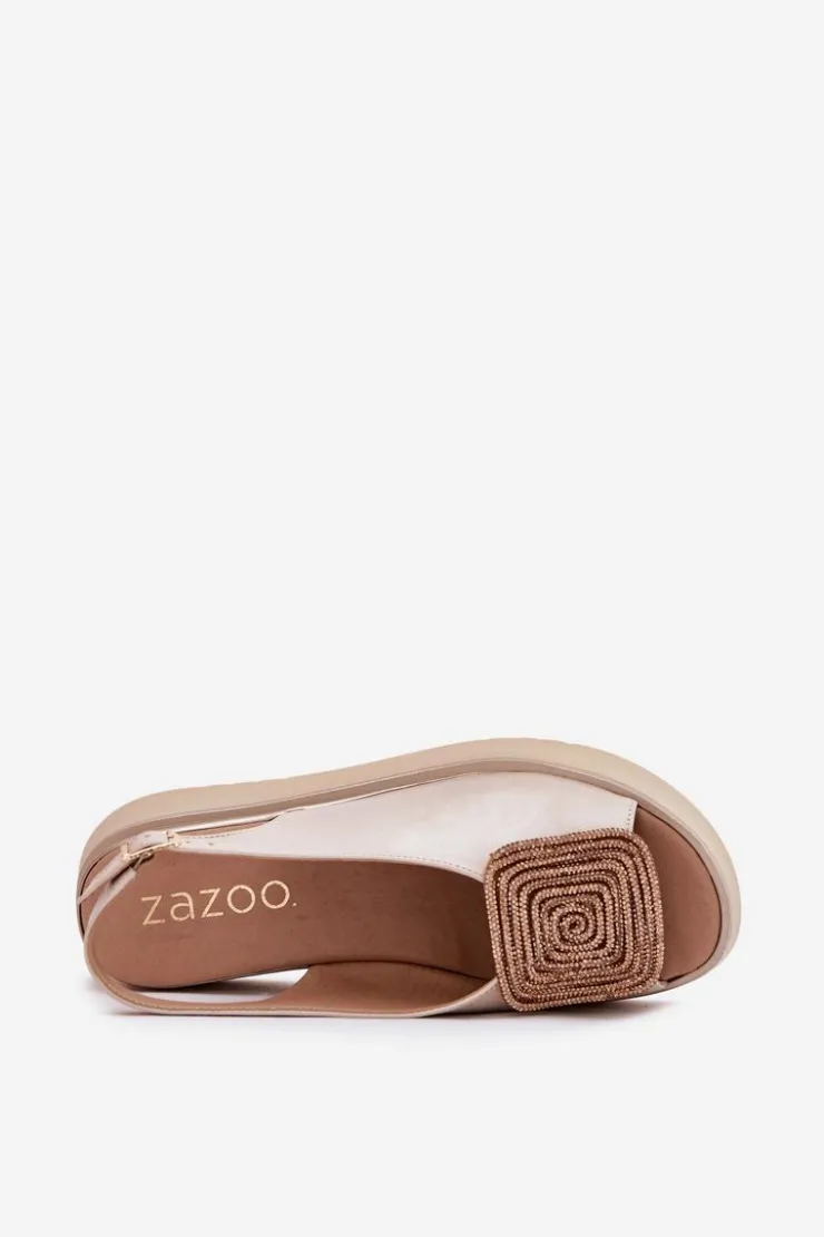 Damskie Zazoo 1786 Skórzane Sandały Damskie Na Platformie Z Ozdobą Perłowy Beż