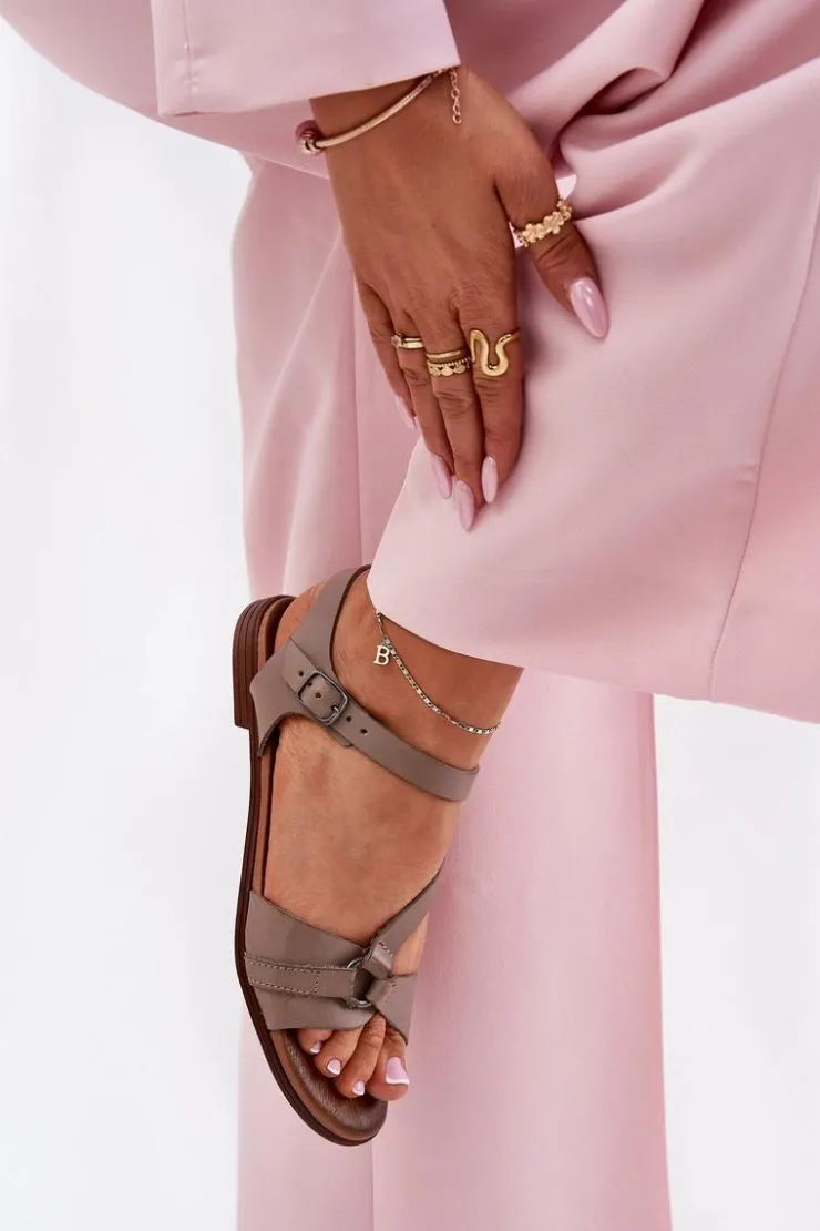 Zazoo Sandały Płaskie*40182 Skórzane Sandały Damskie Ciemnobeżowe Beżowy