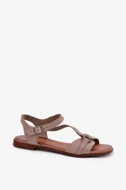 Zazoo Sandały Płaskie*40182 Skórzane Sandały Damskie Ciemnobeżowe Beżowy