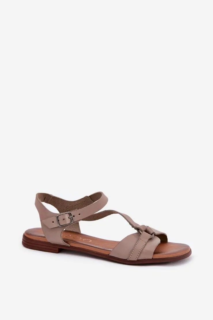 Zazoo Sandały Płaskie*40182 Skórzane Sandały Damskie Ciemnobeżowe Beżowy