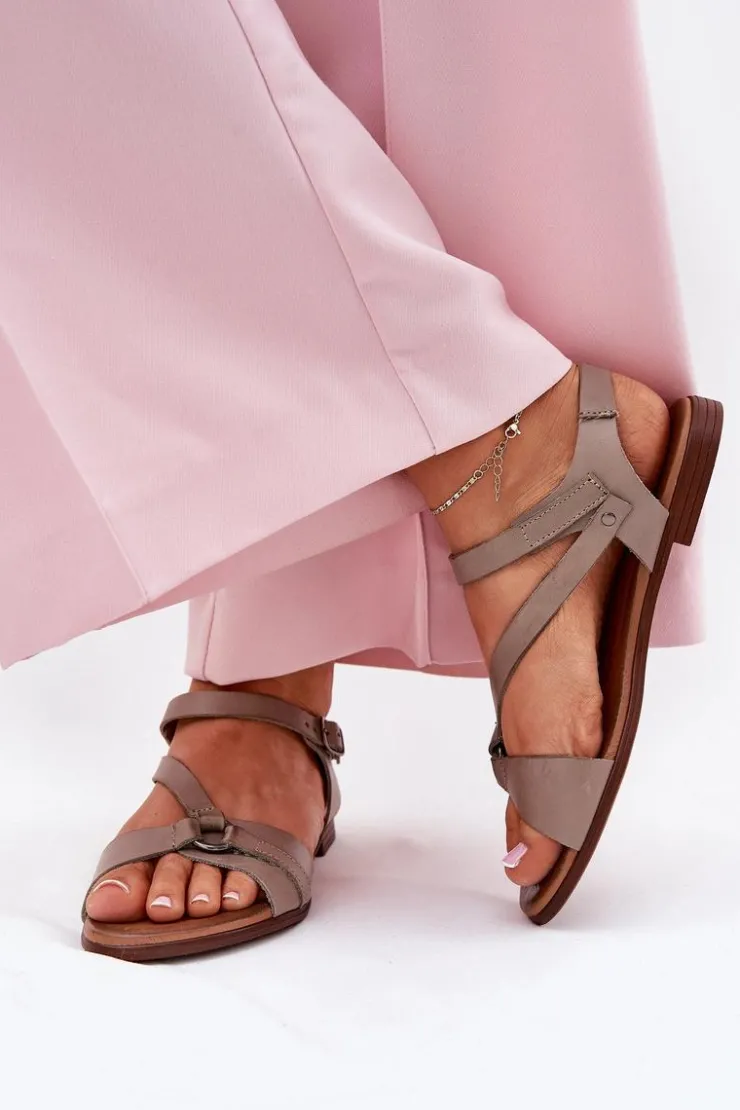 Zazoo Sandały Płaskie*40182 Skórzane Sandały Damskie Ciemnobeżowe Beżowy