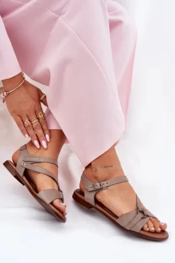 Zazoo Sandały Płaskie*40182 Skórzane Sandały Damskie Ciemnobeżowe Beżowy