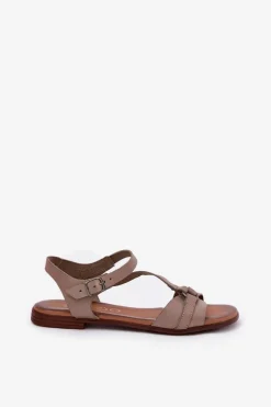 Zazoo Sandały Płaskie*40182 Skórzane Sandały Damskie Ciemnobeżowe Beżowy