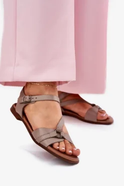 Zazoo Sandały Płaskie*40182 Skórzane Sandały Damskie Ciemnobeżowe Beżowy