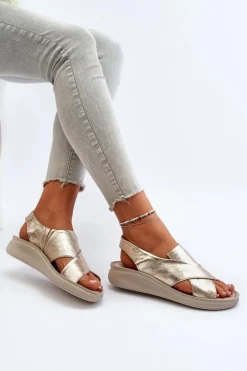 Damskie Zazoo 40392 Skórzane Sandały Damskie Złote