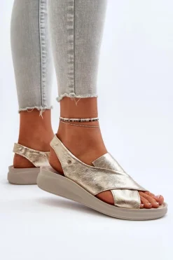 Damskie Zazoo 40392 Skórzane Sandały Damskie Złote
