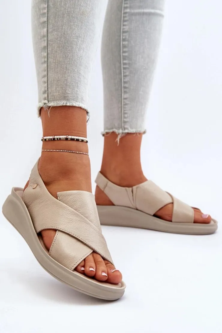 Zazoo Sandały Na Obcasie|Sandały Na Koturnie*40392 Skórzane Sandały Damskie Beżowe Beżowy