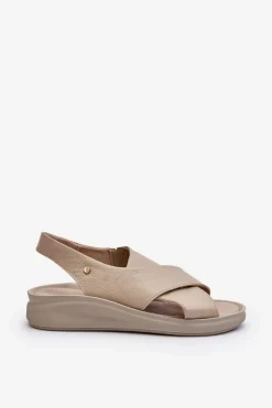 Zazoo Sandały Na Obcasie|Sandały Na Koturnie*40392 Skórzane Sandały Damskie Beżowe Beżowy