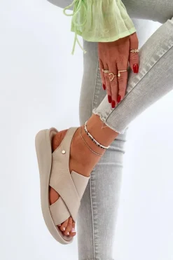 Zazoo Sandały Na Obcasie|Sandały Na Koturnie*40392 Skórzane Sandały Damskie Beżowe Beżowy