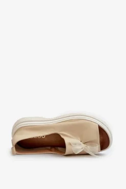 Damskie Zazoo 2939 Skórzane Sandały Damskie Z Kokardką Jasnobeżowe