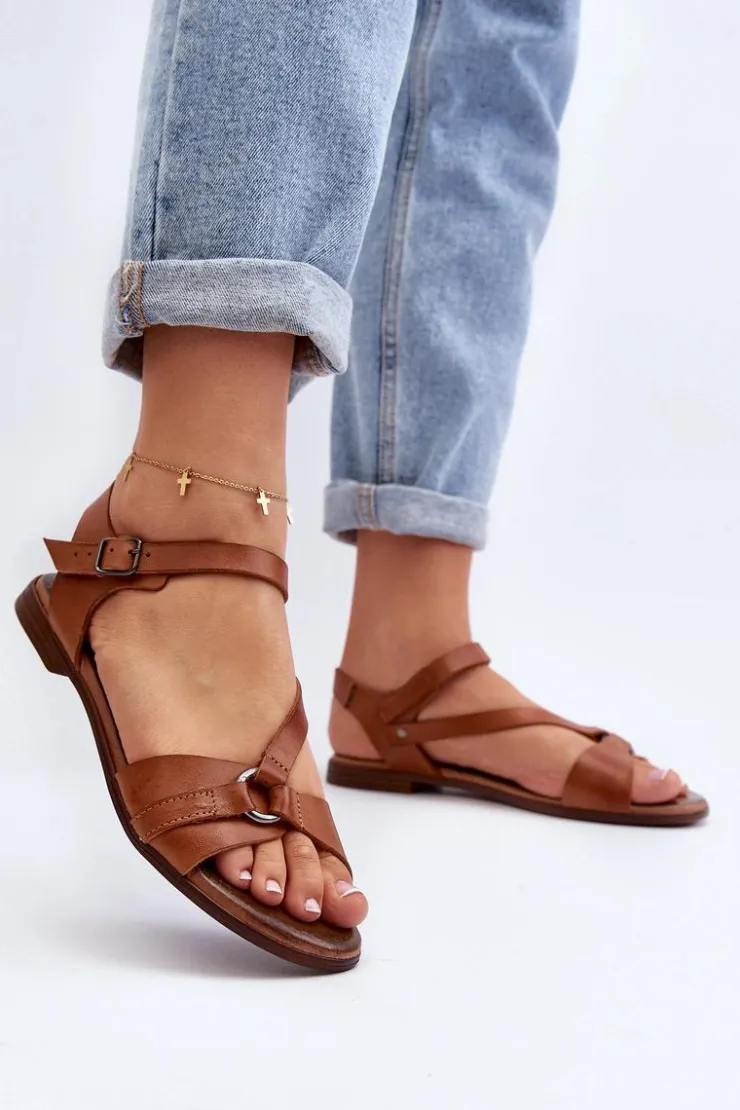 Damskie Zazoo 40182 Skórzane Sandały Damskie Brązowe