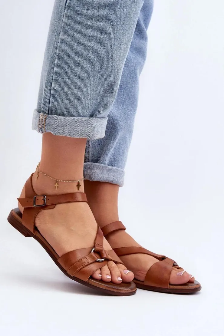 Damskie Zazoo 40182 Skórzane Sandały Damskie Brązowe