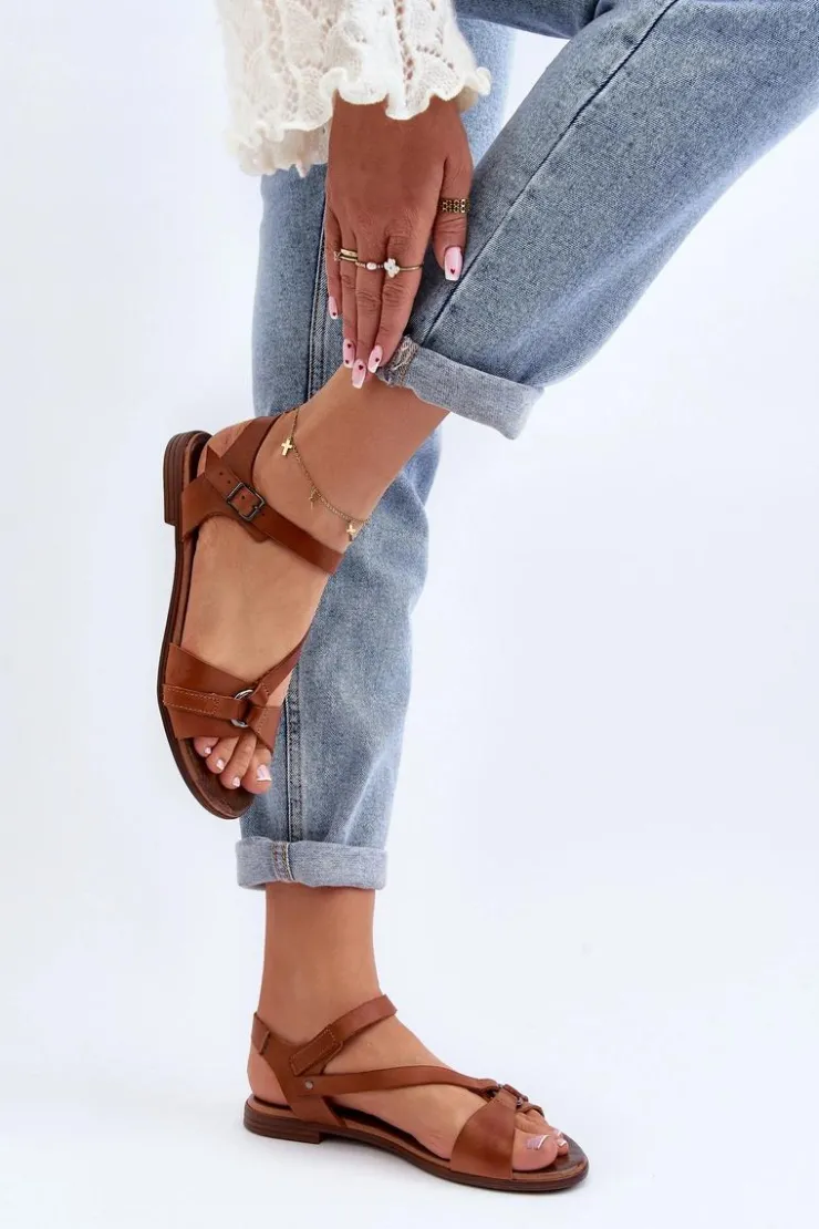 Damskie Zazoo 40182 Skórzane Sandały Damskie Brązowe