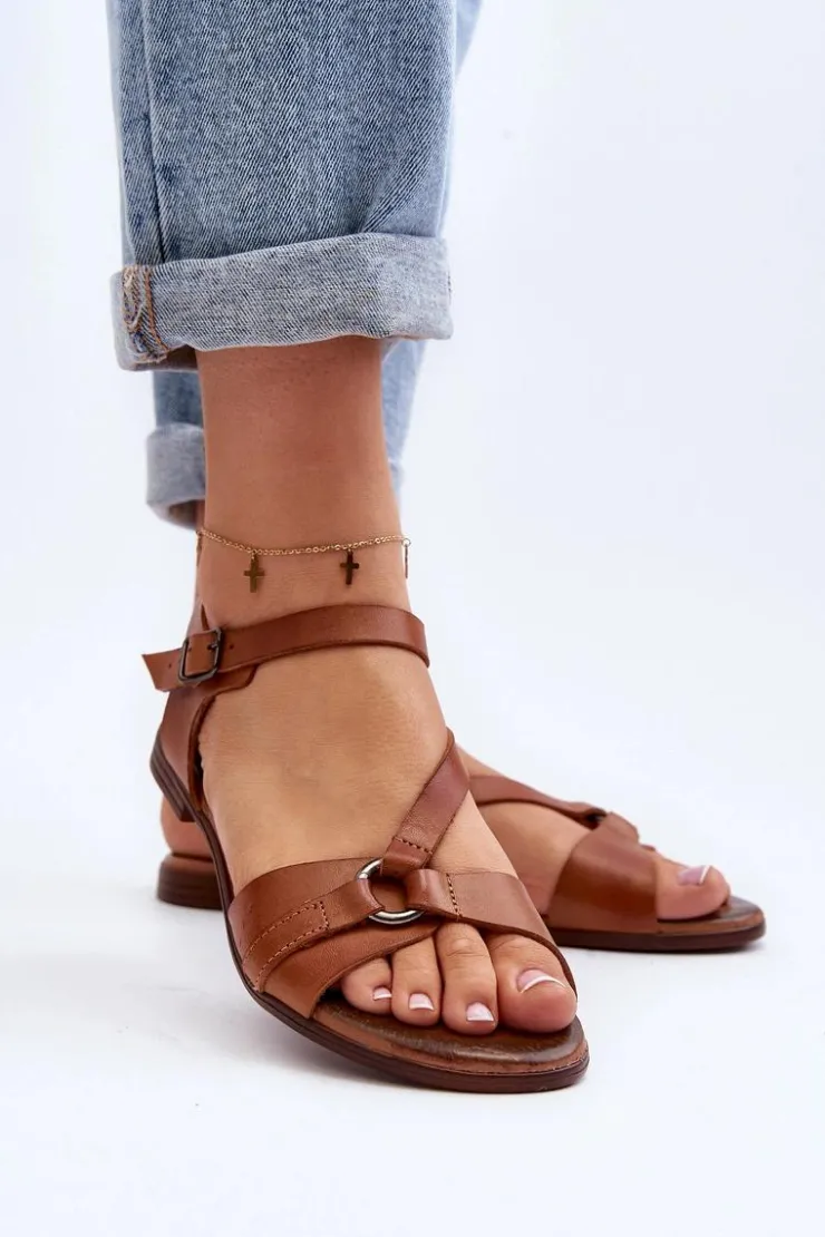 Damskie Zazoo 40182 Skórzane Sandały Damskie Brązowe