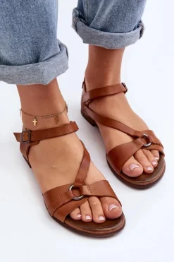 Damskie Zazoo 40182 Skórzane Sandały Damskie Brązowe