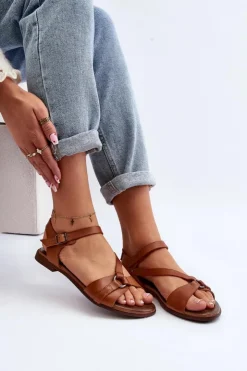 Damskie Zazoo 40182 Skórzane Sandały Damskie Brązowe